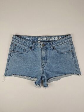 Volcom Denim Cutoff Shorts Womens Size 9 29 Light Wash Festival Jean Shorts